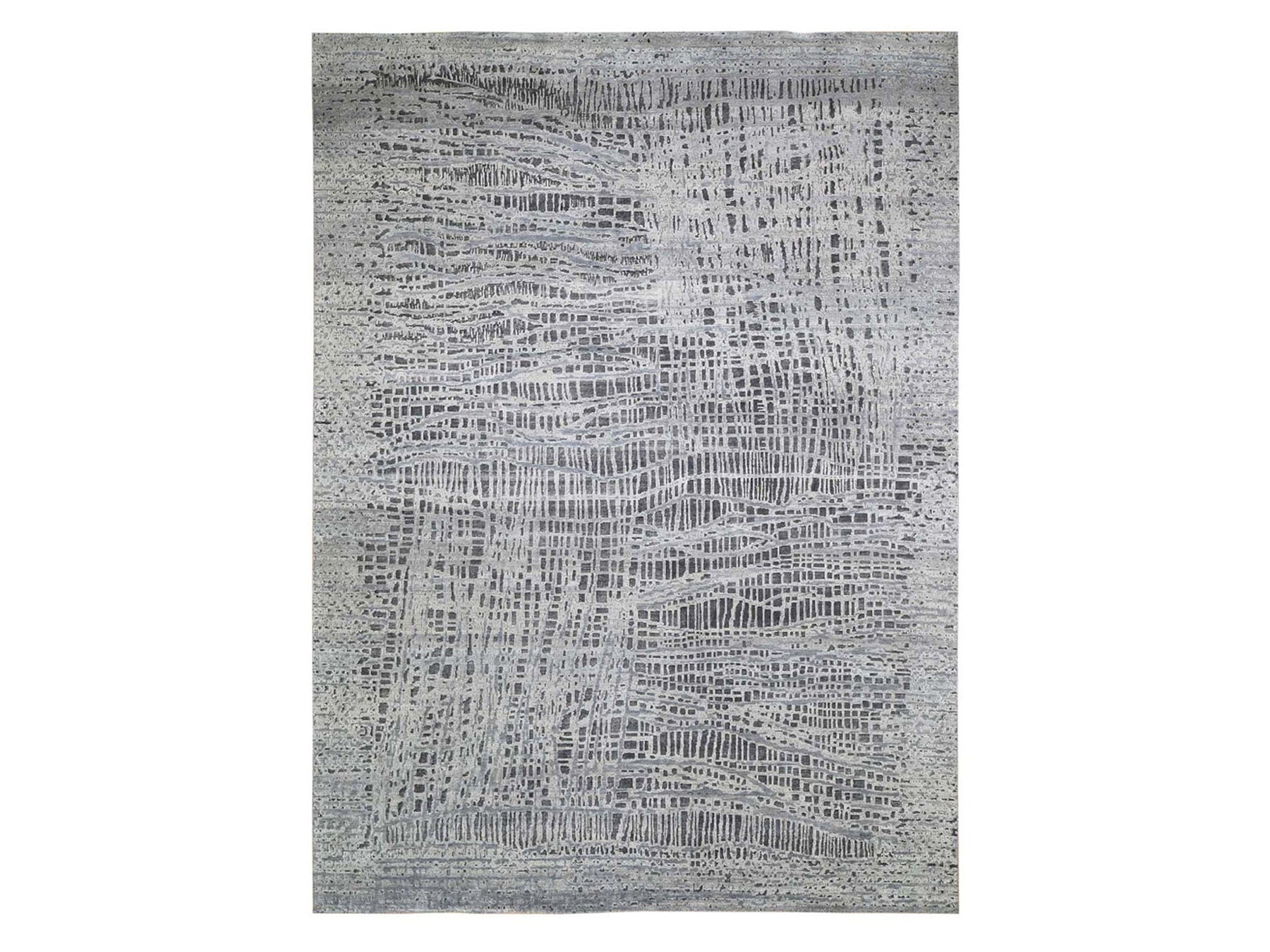 Transitional hand-knotted wool/silk rug in Gray & Not Borde, 9' x 12'1" — SKU O059369