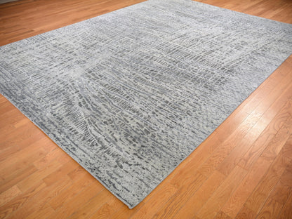 Transitional hand-knotted wool/silk rug in Gray & Not Borde, 9' x 12'1" — SKU O059369 (view 3)