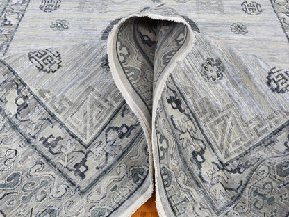 Grey 8'10" x 12'1" Wool and Silk Hand knotted Wool/Silk Rug - Sku: O059370