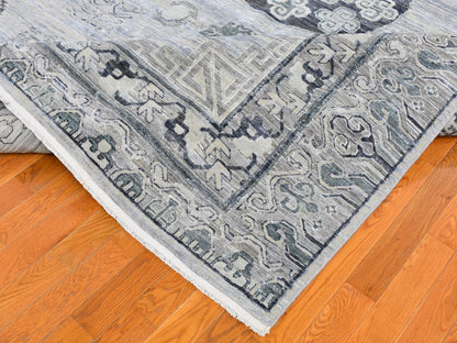 Grey 8'10" x 12'1" Wool and Silk Hand knotted Wool/Silk Rug - Sku: O059370