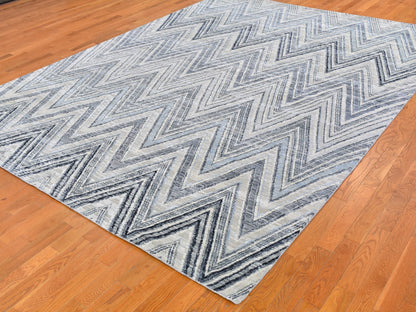 Grey 8'9" x 12'2" Modern / Contemporary Hand knotted Wool/Silk Rug - Sku: O059437
