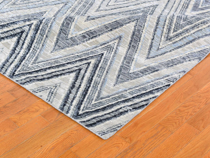 Grey 8'9" x 12'2" Modern / Contemporary Hand knotted Wool/Silk Rug - Sku: O059437