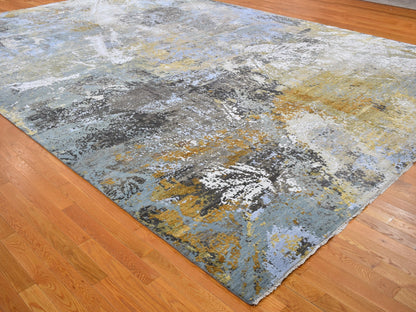 Grey 12'0" x 18'2" Modern / Contemporary Hand knotted Wool/Silk Rug - Sku: O059438