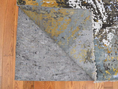 Grey 12'0" x 18'2" Modern / Contemporary Hand knotted Wool/Silk Rug - Sku: O059438