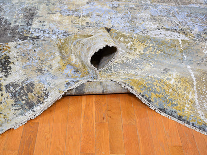 Grey 12'0" x 18'2" Modern / Contemporary Hand knotted Wool/Silk Rug - Sku: O059438