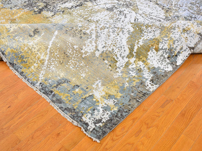 Grey 12'0" x 18'2" Modern / Contemporary Hand knotted Wool/Silk Rug - Sku: O059438