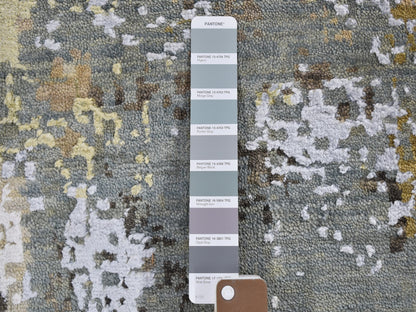Grey 12'0" x 18'2" Modern / Contemporary Hand knotted Wool/Silk Rug - Sku: O059438