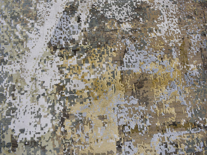 Grey 12'0" x 18'2" Modern / Contemporary Hand knotted Wool/Silk Rug - Sku: O059438