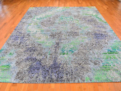 Green 9'0" x 12'6" Modern / Contemporary Hand knotted Wool Rug - Sku: O059459