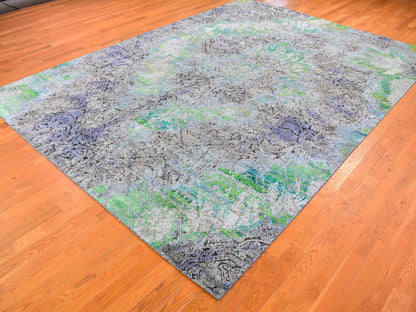 Green 9'0" x 12'6" Modern / Contemporary Hand knotted Wool Rug - Sku: O059459