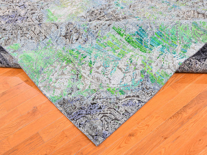 Green 9'0" x 12'6" Modern / Contemporary Hand knotted Wool Rug - Sku: O059459