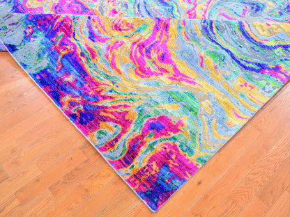 Yellow 9'10" x 13'7" Modern / Contemporary Hand knotted Wool/Silk Rug - Sku: O059470