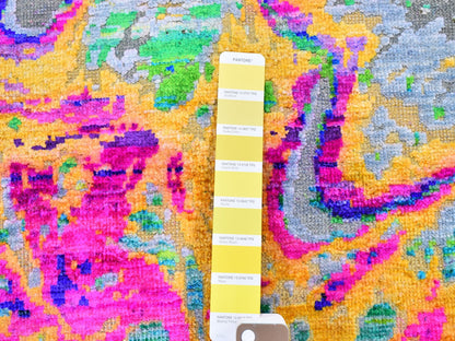 Modern / Contemporary hand-knotted wool/sari silk rug in Yellow, 9'10" x 13'7" — SKU O059470 (view 7)