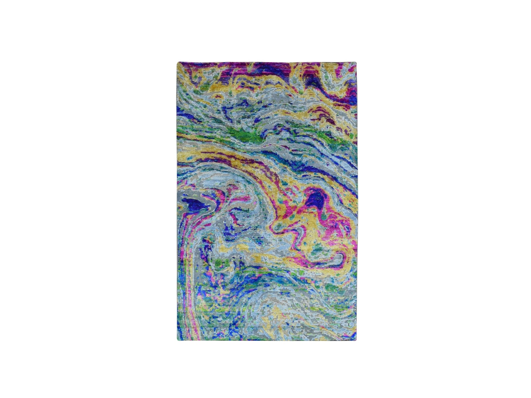 Modern / Contemporary hand-knotted wool/silk rug in Yellow, 3' x 5' — SKU O059476