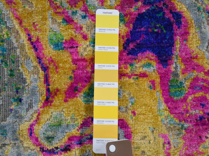 Yellow 3'0" x 5'0" Modern / Contemporary Hand knotted Wool/Silk Rug - Sku: O059476