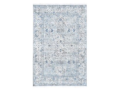 Blue 6'0" x 9'3" Transitional Hand knotted Wool/Silk Rug - Sku: O059478