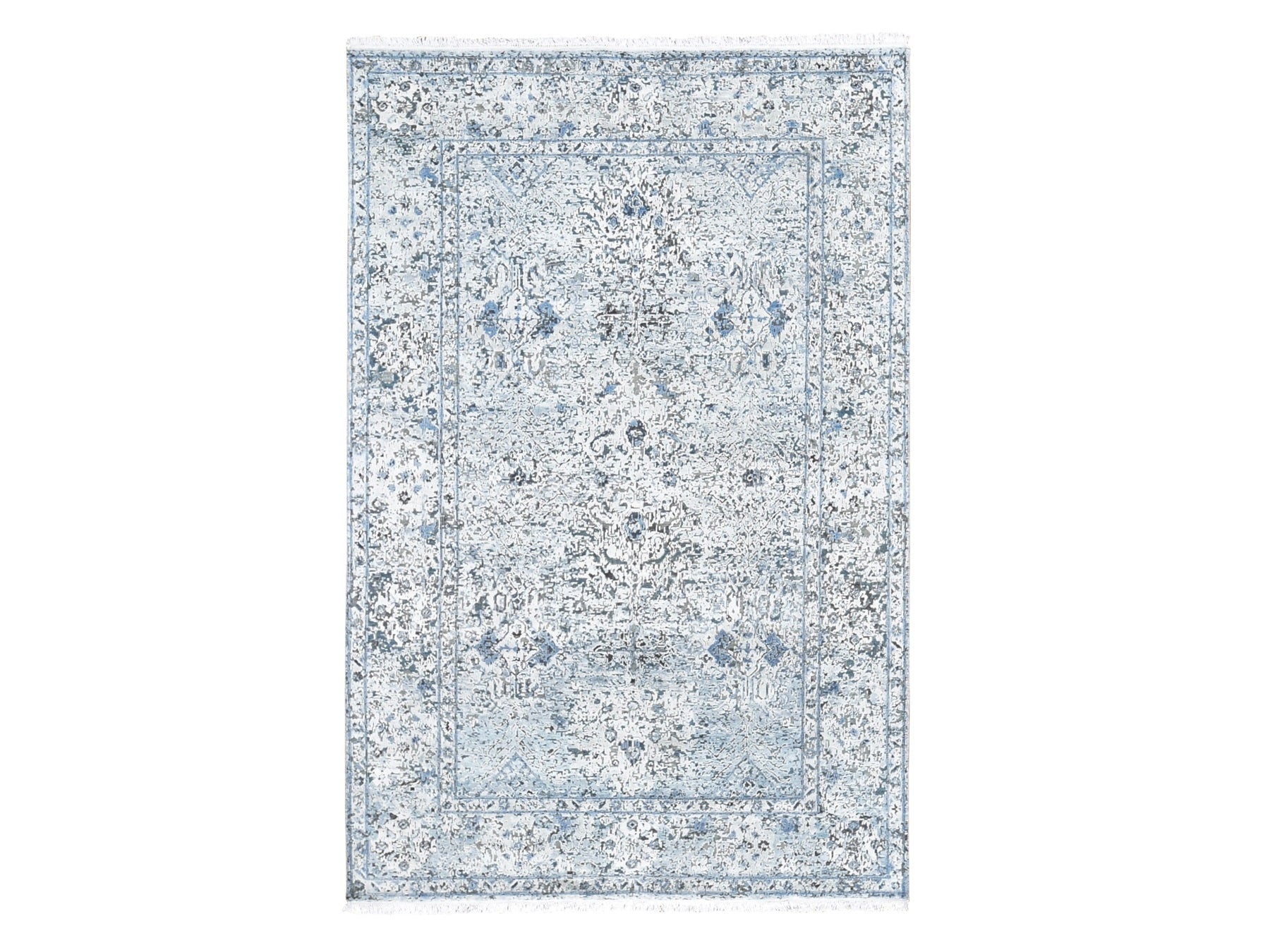 Oushak Transitional hand-knotted wool/silk rug in Blue, 6' x 9'3" — SKU O059478