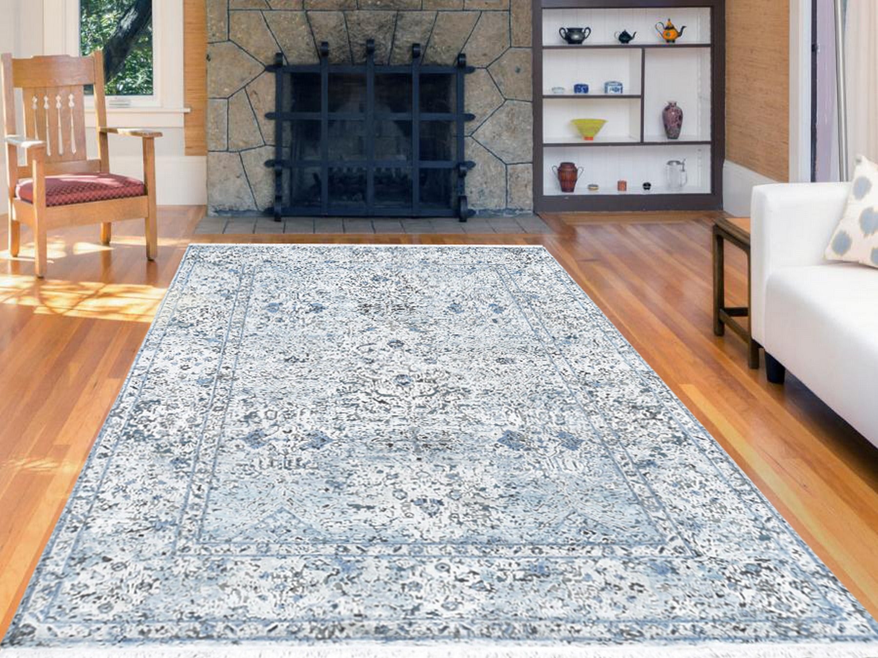 Oushak Transitional hand-knotted wool/silk rug in Blue, 6' x 9'3" — SKU O059478 (view 2)