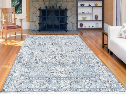 Blue 6'0" x 9'3" Transitional Hand knotted Wool/Silk Rug - Sku: O059478