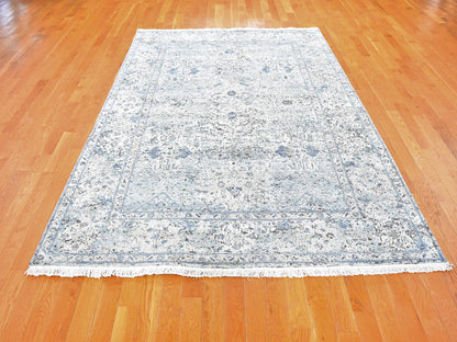 Blue 6'0" x 9'3" Transitional Hand knotted Wool/Silk Rug - Sku: O059478