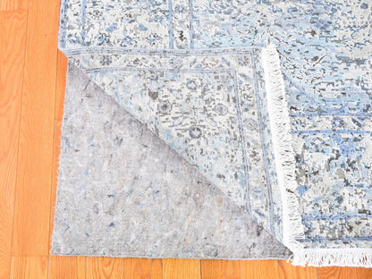 Blue 6'0" x 9'3" Transitional Hand knotted Wool/Silk Rug - Sku: O059478