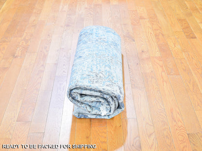 Blue 6'0" x 9'3" Transitional Hand knotted Wool/Silk Rug - Sku: O059478