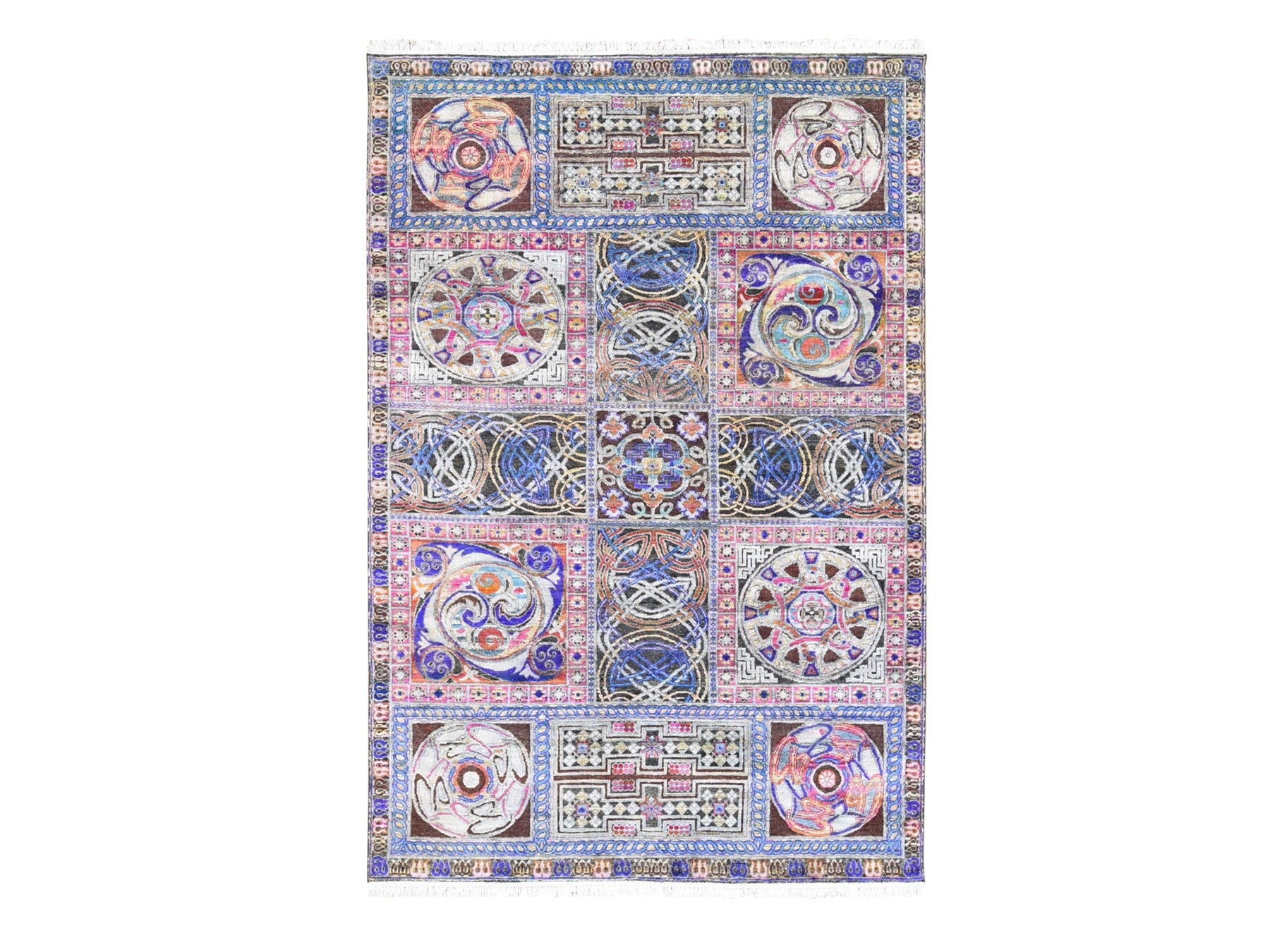 Clearance hand-knotted wool/silk rug in Blue, 6'1" x 9' — SKU O059480