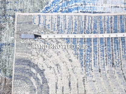 Blue 5'1" x 7'0" Modern and Contemporary Hand knotted Wool/Silk Rug - Sku: O059481