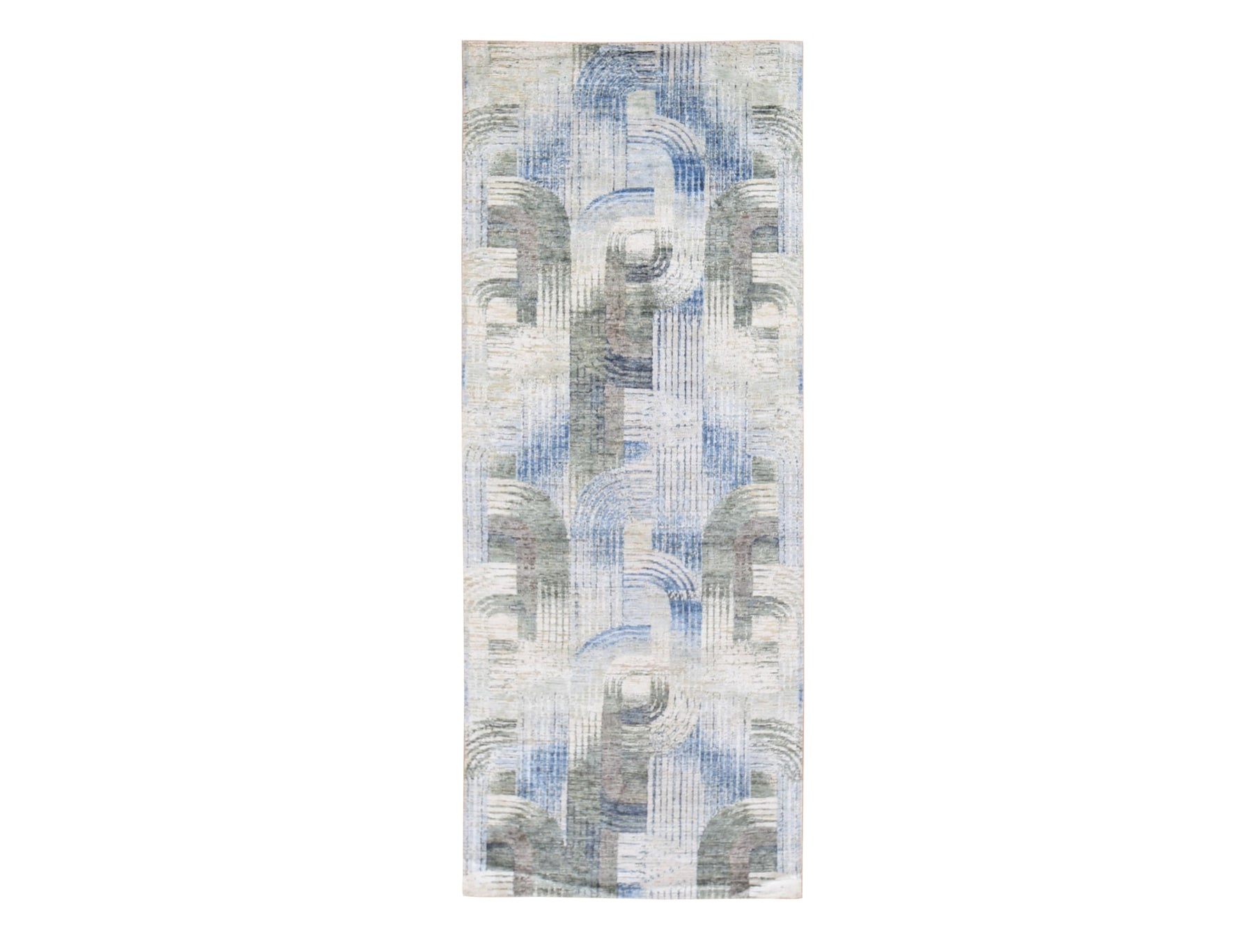 Blue 4'0" x 10'2" Modern / Contemporary Hand knotted Wool/Silk Rug - Sku: O059482
