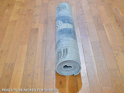 Modern / Contemporary hand-knotted wool/silk runner in Blue, 4' x 10'2" — SKU O059482 (view 5)