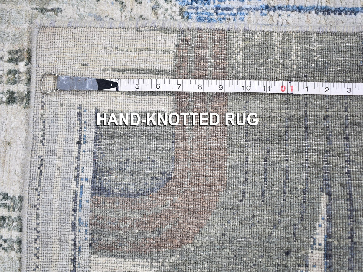 Modern / Contemporary hand-knotted wool/silk runner in Blue, 4' x 10'2" — SKU O059482 (view 7)