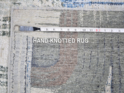 Modern / Contemporary hand-knotted wool/silk runner in Blue, 4' x 10'2" — SKU O059482 (view 7)