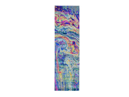 Yellow 3'0" x 10'0" Modern / Contemporary Hand knotted Wool/Silk Rug - Sku: O059483