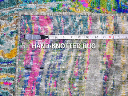 Yellow 3'0" x 10'0" Modern / Contemporary Hand knotted Wool/Silk Rug - Sku: O059483