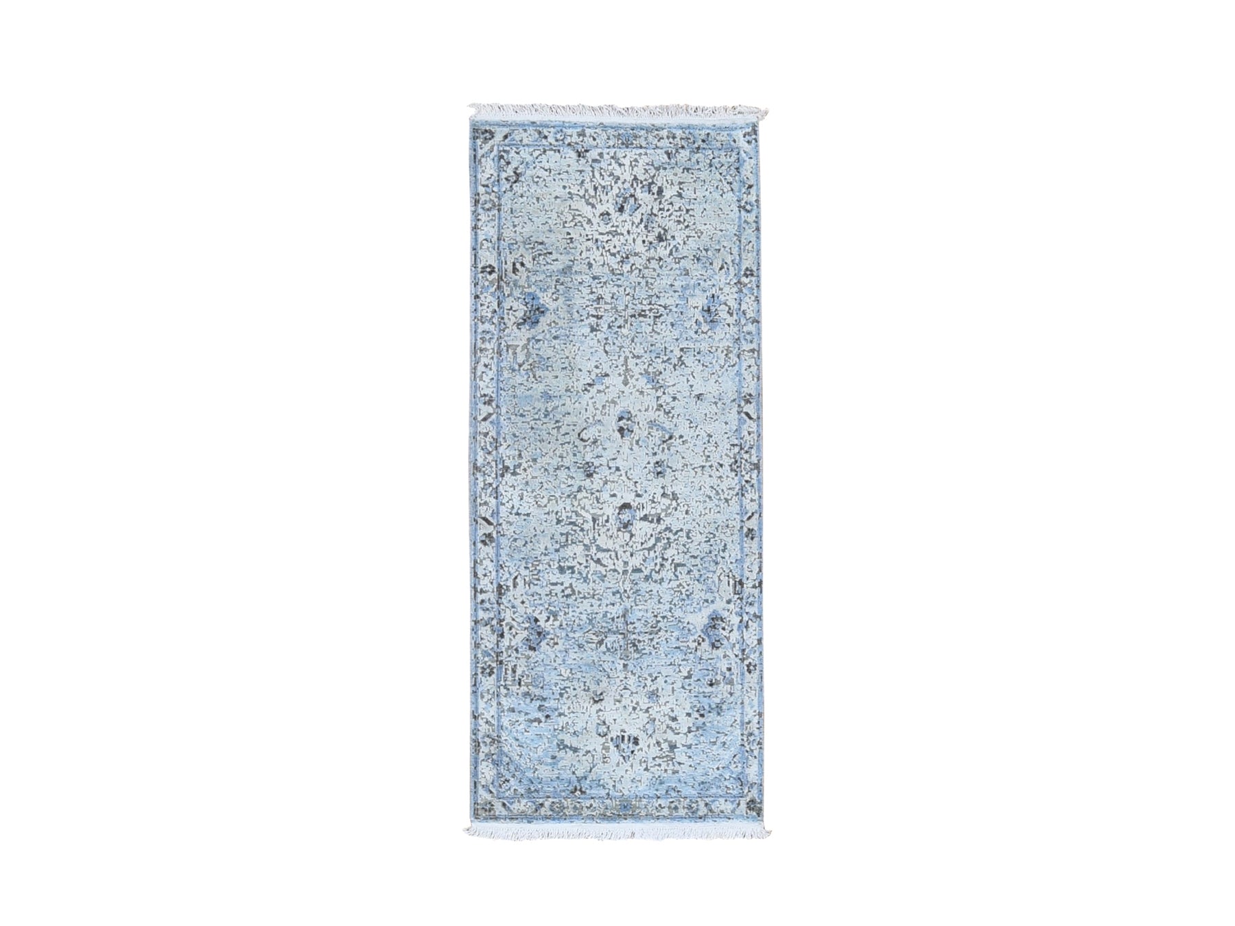 Oushak Transitional hand-knotted wool/silk runner in Blue, 2'5" x 5'10" — SKU O059484
