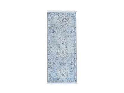 Oushak Transitional hand-knotted wool/silk runner in Blue, 2'5" x 5'10" — SKU O059484