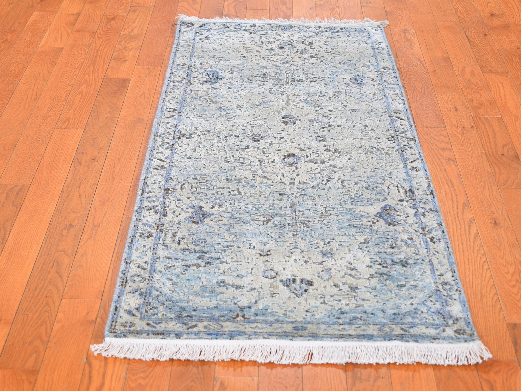 Oushak Transitional hand-knotted wool/silk runner in Blue, 2'5" x 5'10" — SKU O059484 (view 2)