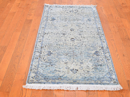 Oushak Transitional hand-knotted wool/silk runner in Blue, 2'5" x 5'10" — SKU O059484 (view 2)