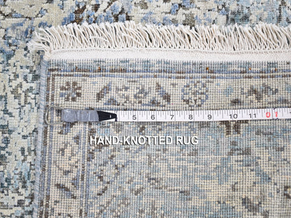 Blue 2'5" x 5'10" Transitional Hand knotted Wool/Silk Rug - Sku: O059484
