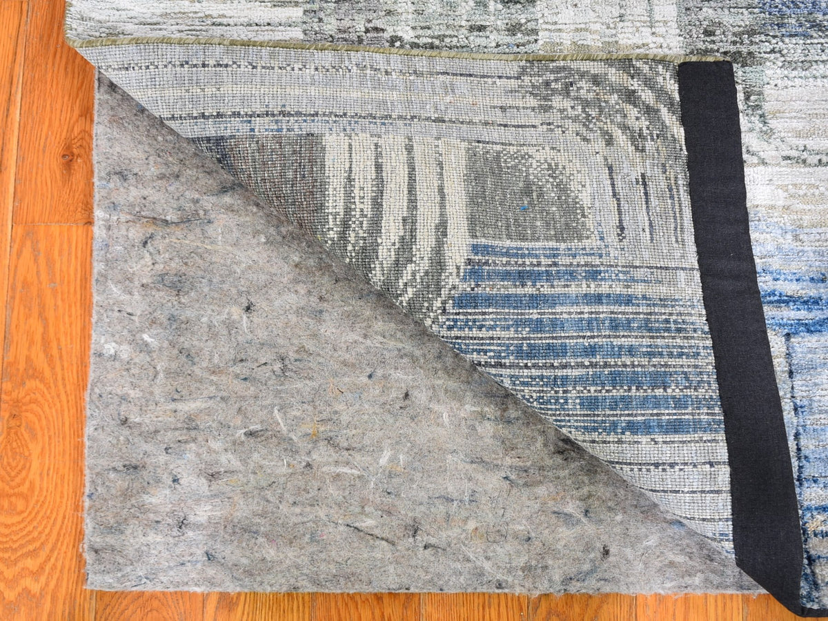 Modern / Contemporary hand-knotted wool/silk runner in Blue, 2'7" x 8'3" — SKU O059485 (view 3)