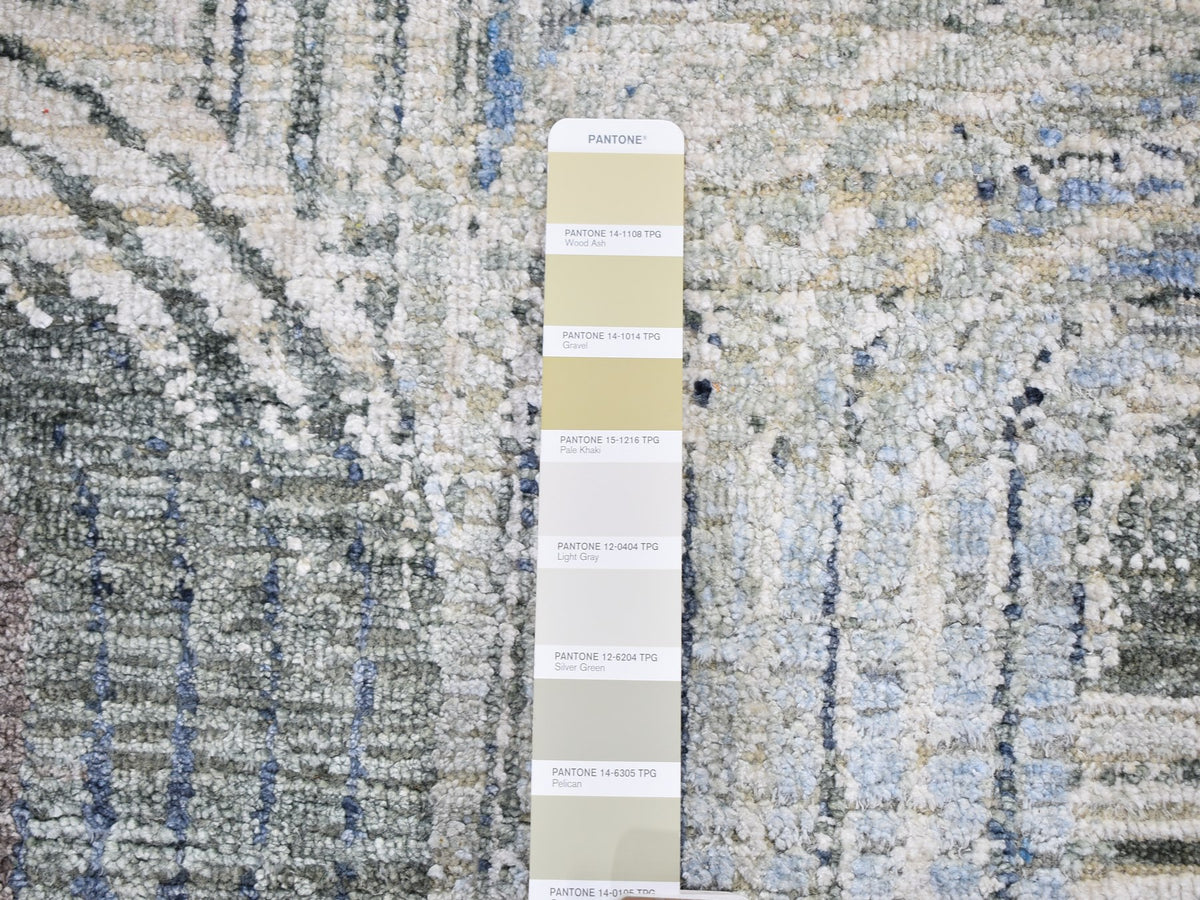 Modern / Contemporary hand-knotted wool/silk runner in Blue, 2'7" x 8'3" — SKU O059485 (view 5)