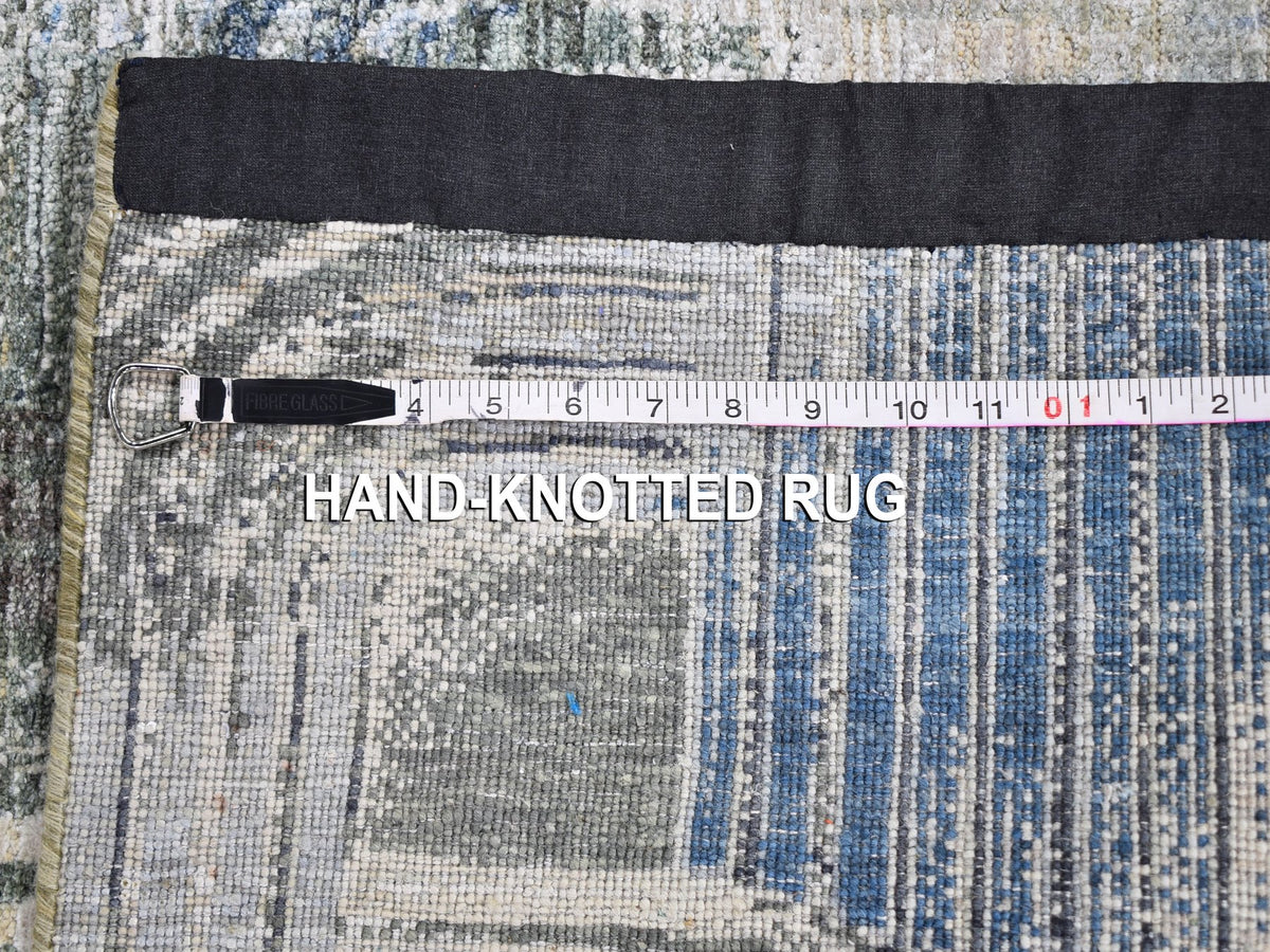 Modern / Contemporary hand-knotted wool/silk runner in Blue, 2'7" x 8'3" — SKU O059485 (view 6)
