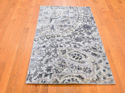 Grey 3'0" x 5'3" Transitional Hand knotted Wool/Silk Rug - Sku: O059486