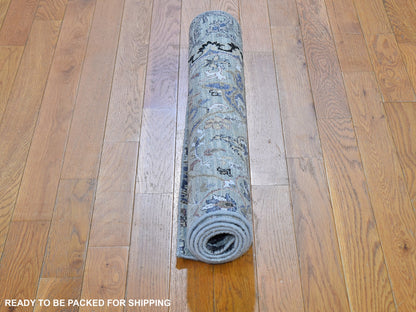 Grey 3'0" x 5'3" Transitional Hand knotted Wool/Silk Rug - Sku: O059486