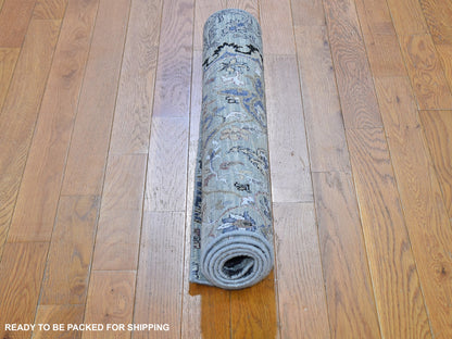Grey 3'0" x 5'3" Transitional Hand knotted Wool/Silk Rug - Sku: O059487