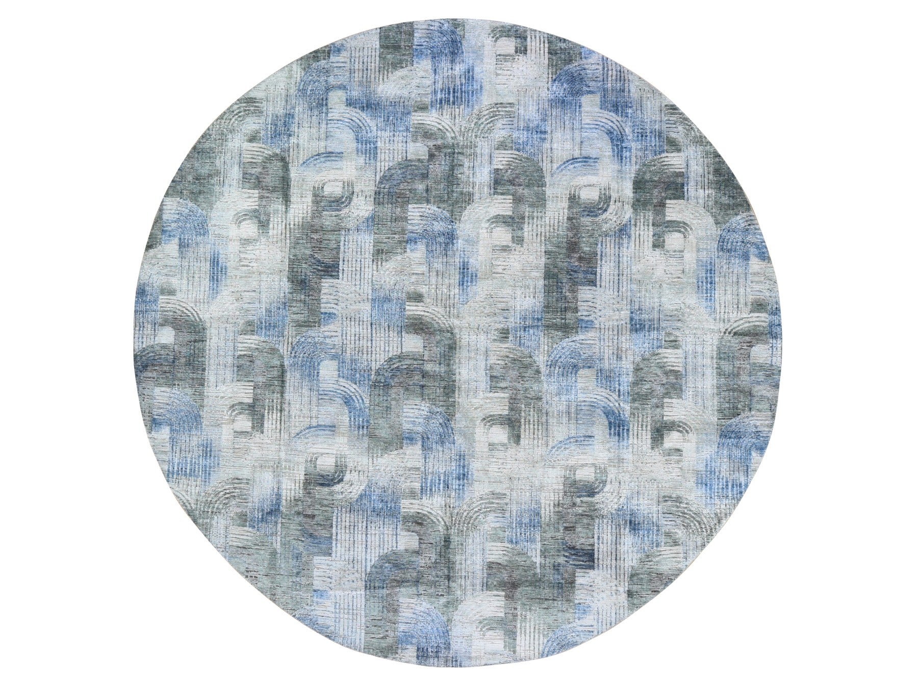 Modern / Contemporary hand-knotted wool/silk rug in Blue, 12' x 12' — SKU O059491