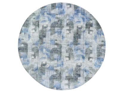 Modern / Contemporary hand-knotted wool/silk rug in Blue, 12' x 12' — SKU O059491