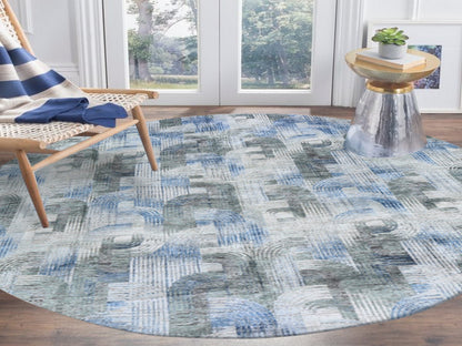 Modern / Contemporary hand-knotted wool/silk rug in Blue, 12' x 12' — SKU O059491 (view 2)