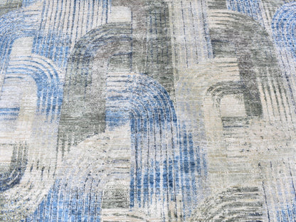 Modern / Contemporary hand-knotted wool/silk rug in Blue, 12' x 12' — SKU O059491 (view 5)