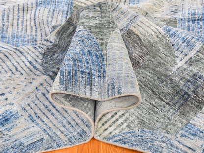 Modern / Contemporary hand-knotted wool/silk rug in Blue, 12' x 12' — SKU O059491 (view 6)